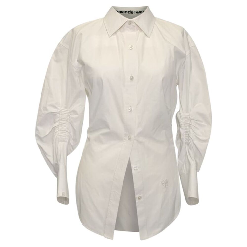 Alexander wang Button-Down Gathered Sleeve Shirt in White Cotton